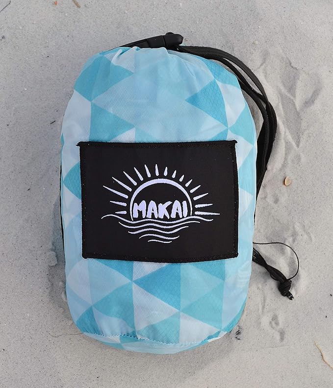 Makai – Lightweight Sheet Style Beach Blanket, Sand Dosen't Stick, Extra Large 8’ x 9’, Compact Strong Parachute Nylon Beach Mat, Stays Cool, Quick Drying, Multifunctional