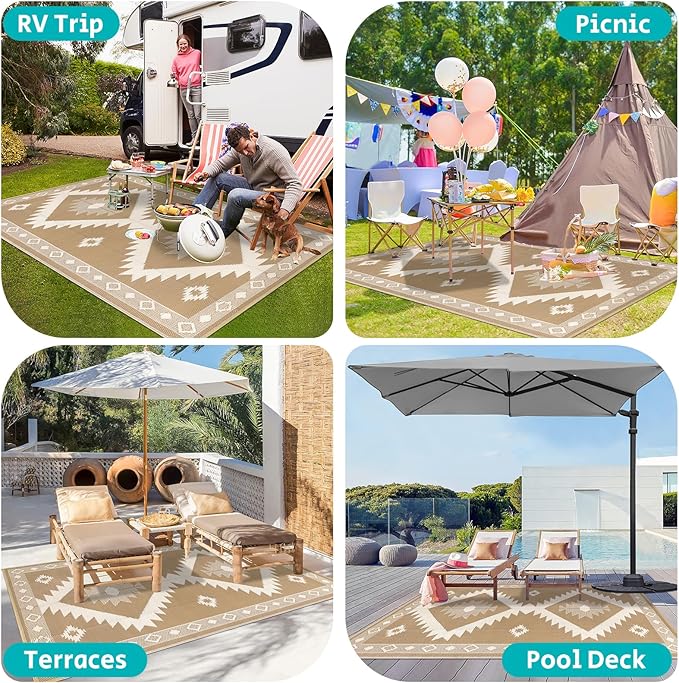 HEBE Outdoor Rug 6'x9' Waterproof for Patios Clearance, Reversible Plastic Straw Rug Camping Carpet, Indoor Outdoor Area Rugs Patio Mats for RV,Picnic,Backyard,Deck,Balcony,Porch