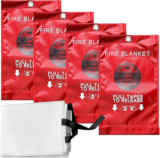 fire Blankets Emergency for Home 40" x 40" - 4 Pack, Kitchen Fire Blanket, House Emergency Fire Retardant Blanket,BBQ Camping Blanket(4)