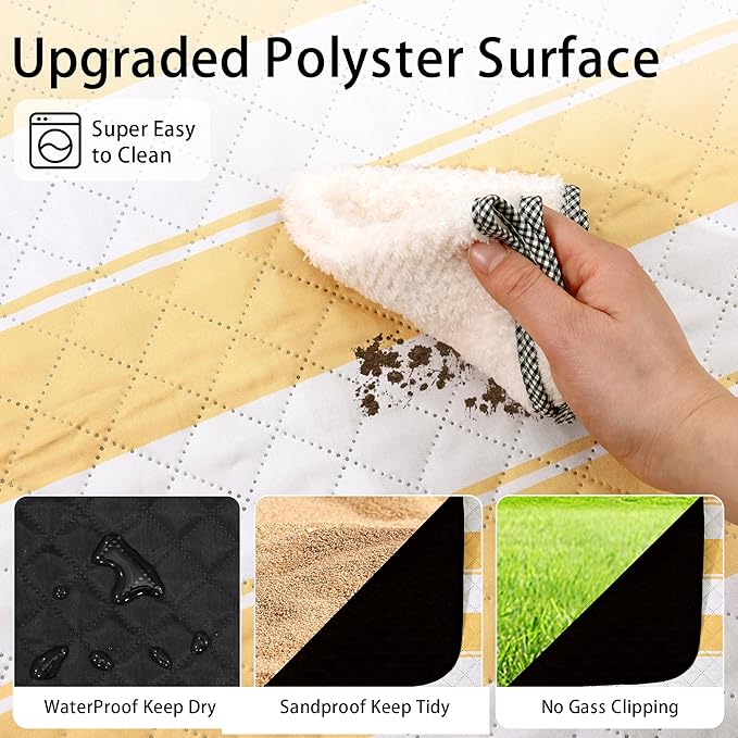 HX&OD Extra Large Picnic Outdoor Blanket, 80”x80” Waterproof Picnic Mat Foldable Camping Blanket Portable with Carry Strap for Beach Mat Outdoor Camping Party(Yellow)