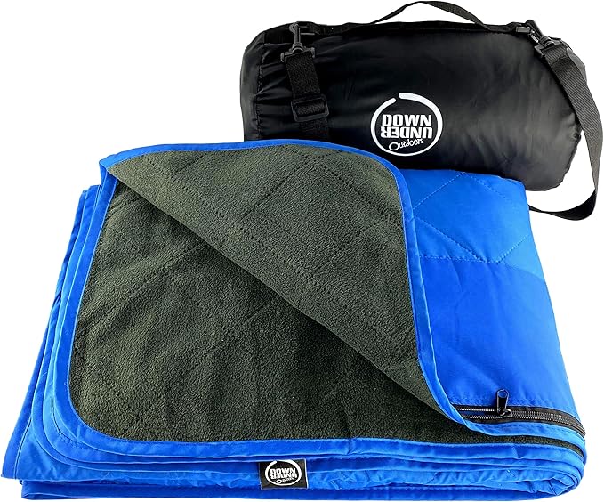 DOWN UNDER OUTDOORS Large Waterproof Windproof Extra Thick 350 GSM Quilted Fleece Stadium Blanket, Camping Picnic Outdoor & Beach, Machine Washable 82 x 55