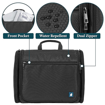 PAVILIA Large Hanging Toiletry Bag Travel Bag Women Men, Cosmetic Organizer, Water Resistant Makeup Bag Accessories Toiletries, Travel Essentials Kit, Black