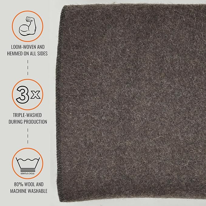 Arcturus Military Wool Blanket - Warm, Thick, Washable - Great for Outdoors, Camping, Stadium Blanket, Picnics, Travel - Car & Bushcraft Survival Kits, Large 64in x 88in 4.5 lb
