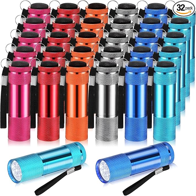 VIHOSE 32 Pcs Mini Flashlights Bulk, Bright Aluminum Handheld Flash Light with Lanyard, Small LED Flashlights for Kids Night Reading Emergency Hurricane Camping Hiking Party Favors(Warm Color)