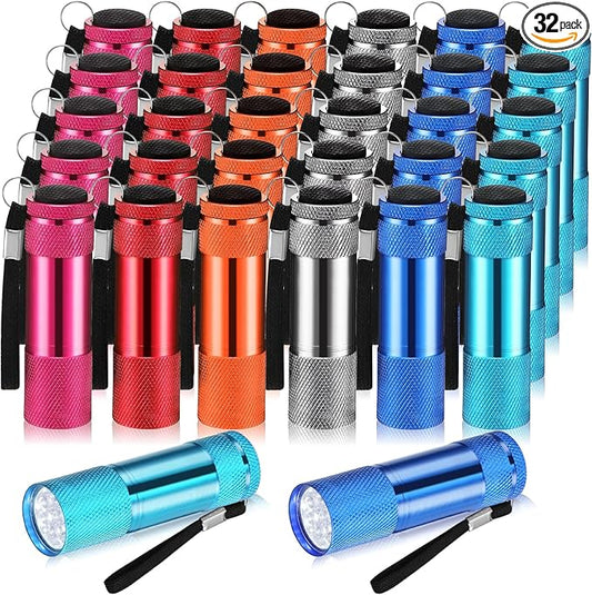 VIHOSE 32 Pcs Mini Flashlights Bulk, Bright Aluminum Handheld Flash Light with Lanyard, Small LED Flashlights for Kids Night Reading Emergency Hurricane Camping Hiking Party Favors(Warm Color)