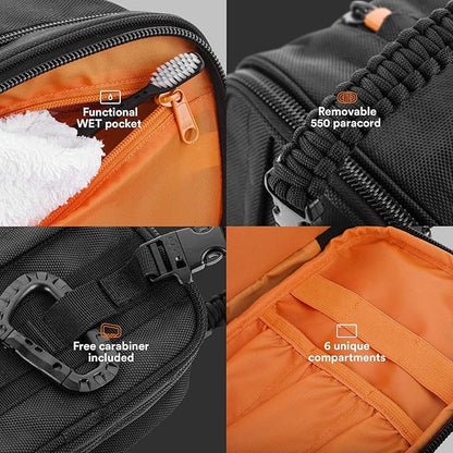 Fitdom Tactical Toiletry Bag Dopp Kit Case For Men. Perfect For Travel & Storage. Fits Large & Small Cosmetic Makeup, Clipper, Toothbrush, Shower, Shaving & Grooming Care. Best Overnight Organizer