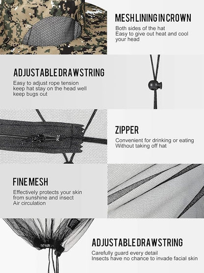 4 Pieces Mosquito Head Mesh Mosquito Cap Net Hat Face Cover with Zipper Foldable Fly Protection Netting Hat for Outdoor Fishing Hiking Gardening