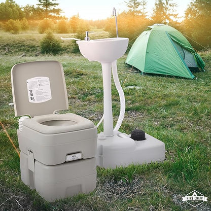 Hike Crew Portable Camping Sink & Toilet | Large Hand Washing Station with 4.5 Gal Capacity, Hands-Free Foot Pump, Faucet, Soap Dispenser & Towel Rack | Includes Travel Toilet with 5 Gal Waste Tank