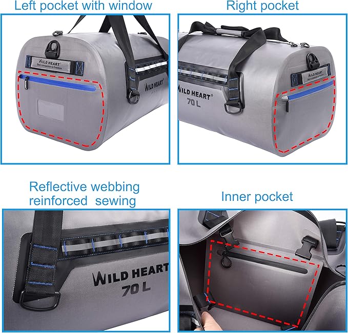 WILD HEART Waterproof Dry Duffel Bag Airtight TPU Dry Bag for Motorcycle, Kayaking, Rafting, Skiing, Travel, Hiking, Camping…