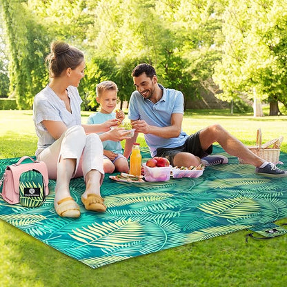 Lightweight Beach Blanket - Oversized 107" x 77" - Waterproof Sandproof - Double Anchored for Fun Leisure Beach Blanket - with Stake and Pouch - Durable Sand Beach Mat