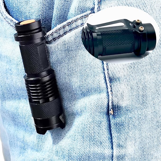 Red Green Blue White Light Flashlight Single Mode LED Flashlight with Clip Zoomable Mini Flashlight for Hunting Camping Night Observation, 4 Pack
