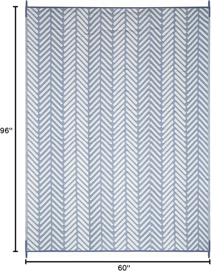 FH Home Outdoor Camping Rug - Waterproof, Fade Resistant, Reversible - Premium Recycled Plastic - Herringbone - Large Patio, Deck, Sunroom, RV - Fresno - Light Blue - 5 x 8 ft Foldable