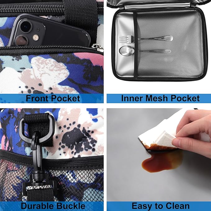 Femuar Lunch Bags for Women/Men, Insulated Lunch Bag for Work Office - Lunch Cooler Bag Leakproof Lunch Box with Adjustable Shoulder Strap - Ink foral