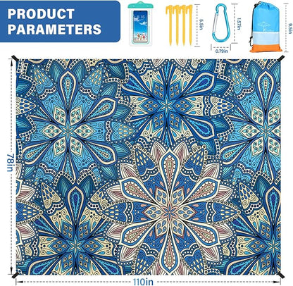 Beach Blanket Oversized Extra Large78 X 110",Waterproof Sandproof Beach Blanket 2-8 Adults Lightweight Durable for Travel Camping Hiking Picnic