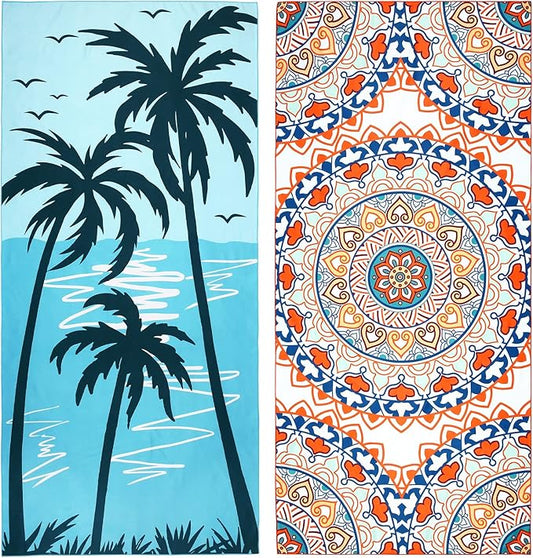 2 Pack Microfiber Beach Towel, Oversized Microfiber Pool Towel 75”x 35”, Sand-Free Beach Towel, Quick Drying Camping Towel, Super Absorbent Bath Towel Blanket, Soft Breathable and Lightweight