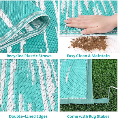 HEBE Outdoor Rug 6'x9' for Patios Clearance Waterproof Patio Mat Plastic Straw Rug Reversible RV Camping Tent Rug Outside Indoor Outdoor Area Rugs for RV,Deck,Beach,Balcony,Camper