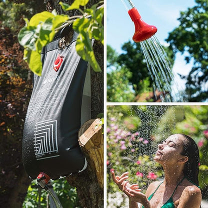 Navaris Solar Shower Bag 5 Gallons - 2X Solar Heating Camping Shower Bag with Shower Head, Hose, Tap Head - for Ideal Traveling, Hiking, Backpacking