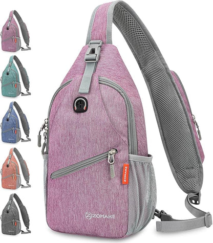 ZOMAKE Small Sling Bag, Travel Sling Backpack, Waterproof Hiking Cycling Crossbody pack for Men Women(Purple)