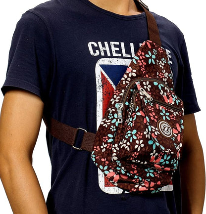 Chrysansmile Sling Bag for Women Men Nylon Crossbody Bags Fanny Packs Flower Print Small Backpack for Travel Hiking