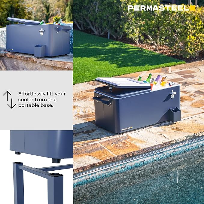 Permasteel 80-Qt Outdoor Patio Cooler with Removable Basin, Outside Beverage Cooler Cart, Rolling Cooler with Wheels and Handles, Azure Blue