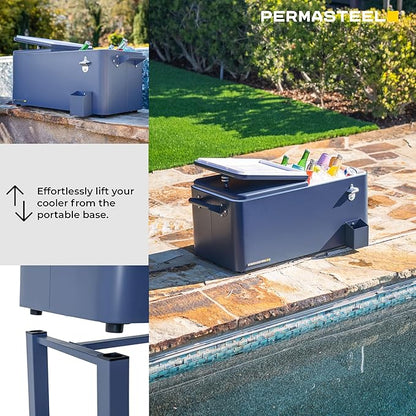 Permasteel Party Cooler with Removable Basin, Spacious 80-Qt Capacity, Rolling Ice Chest for Indoor and Outdoor Entertainment Azure + Bonus Cover