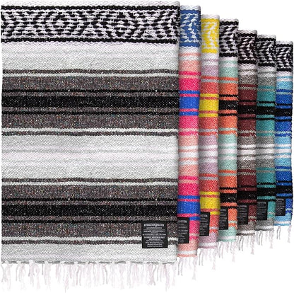 Authentic Extra Large Mexican Blanket (70"x50") - Handwoven Yoga Blanket, Serape Blanket - Artisanal Falsa Blanket, Beach Blanket, Camping Blanket, Picnic Blanket, Outdoor Blanket (Gray)