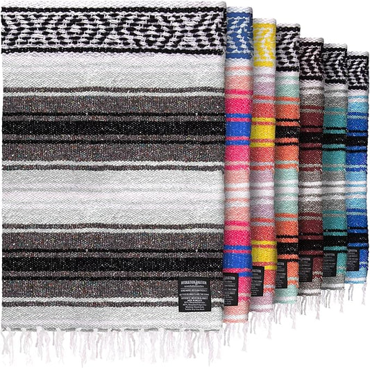 Authentic Extra Large Mexican Blanket (70"x50") - Handwoven Yoga Blanket, Serape Blanket - Artisanal Falsa Blanket, Beach Blanket, Camping Blanket, Picnic Blanket, Outdoor Blanket (Gray)