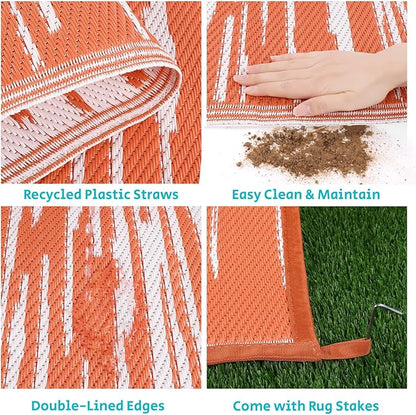 HEBE Outdoor Rug 6'x9' for Patios Clearance Waterproof Patio Mat Plastic Straw Rug Reversible RV Camping Tent Rug Outside Indoor Outdoor Area Rugs for RV,Deck,Beach,Balcony,Camper