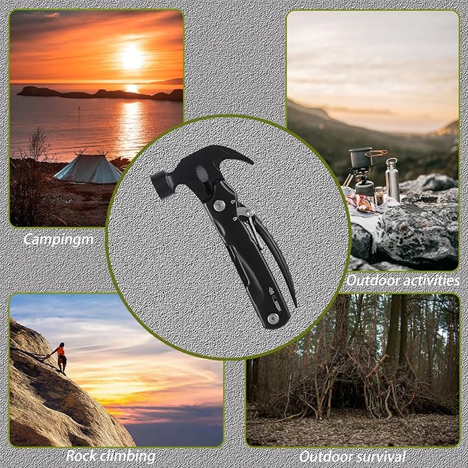 Gifts for Men 12 in 1 Hammer Multitool Pliers Bottle Opener Screwdrivers,Camping Accessories Survival Multi Tools for Hiking Outdoor for Adults Him Boyfriend Husband Grandpa Women Birthday
