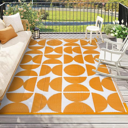 Wonnitar Waterproof Outdoor Rug 5x8, Reversible Plastic Straw RV Rug for Camping, Outside Patio Area Rug, Indoor Outdoor Portable Mat for Picnic Backyard Balcony Deck Decor (Orange,5'x8')