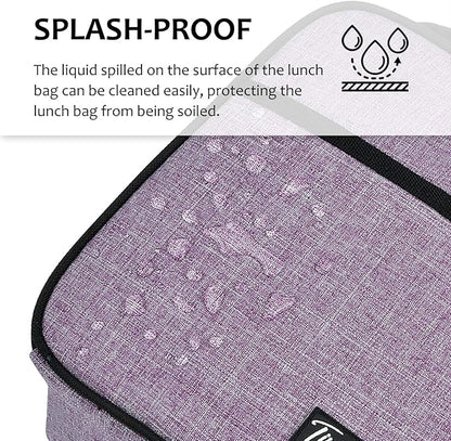 Tirrina Insulated Lunch Box for Men Women, Portable Thermal Small Lunch Bag for Office Work Picnic, Reusable Compact Lunchbox Cooler Tote for Adults, Purple