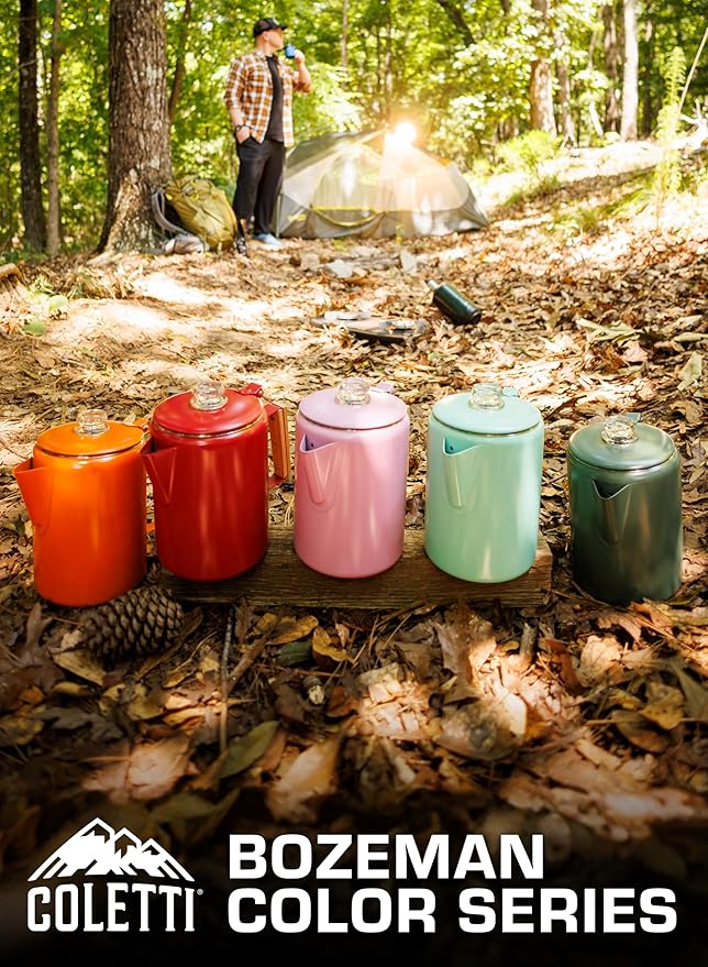 COLETTI Bozeman Camping Coffee Pot — Camping Coffee Makers, Coffee Percolator – America's Sleekest Percolator – NO Aluminum or Plastic (Red)