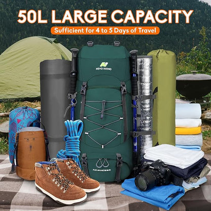 N NEVO RHINO Waterproof Hiking Backpack 50L/60L, Camping Backpack with Rain Cover, Hiking Travel Mountaineering Backpack