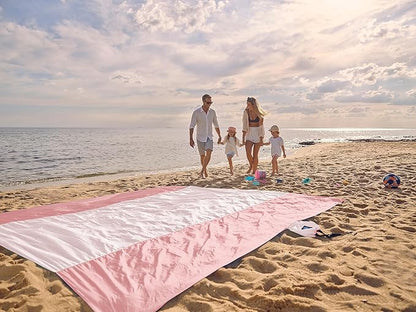 WEKAPO Beach Blanket Sandproof, Extra Large Beach Mat, Big & Compact Sand Free Mat Quick Drying, Lightweight & Durable with 6 Stakes & 4 Corner Pockets