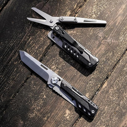 Multi-Tool Pocket Knife, JIANSLIFE Camping Multitools with Clip, Removable Folding Knife, Scissors, Screwdrivers and Glass Breaker, Black