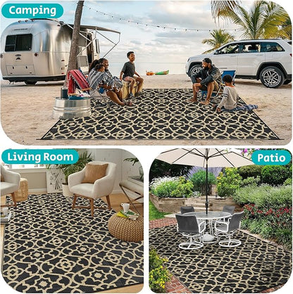 HEBE Outdoor Rug 9'x12' for Patios Waterproof Clearance Reversible Patio Mat Plastic Straw Rug RV Camping Mat Outside Area Rug Carpet for Camping RV,Porch,Deck,Balcony,Camper,Backyard