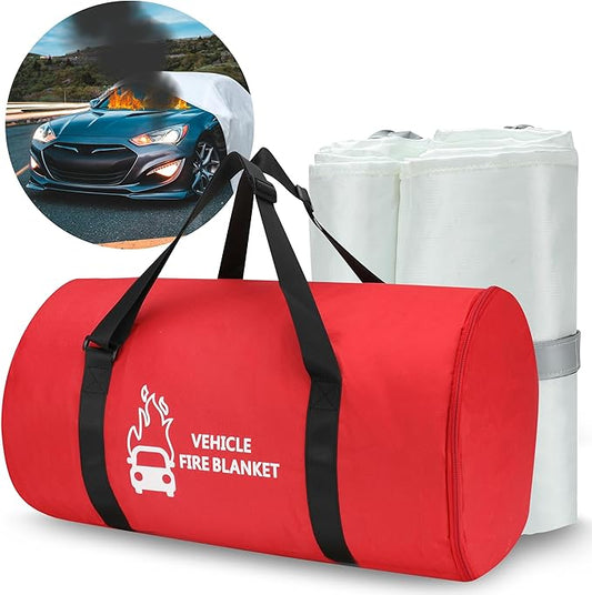 Azazccm Emergency Fire Blanket for Car, Large Fiberglass Fire Extinguisher Blanket, Survival Safety Fire Suppression Blanket for Electric Vehicle Truck Automotive Conflagration (13.12x19.68FT)