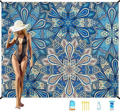Beach Blanket Oversized Extra Large78 X 110",Waterproof Sandproof Beach Blanket 2-8 Adults Lightweight Durable for Travel Camping Hiking Picnic