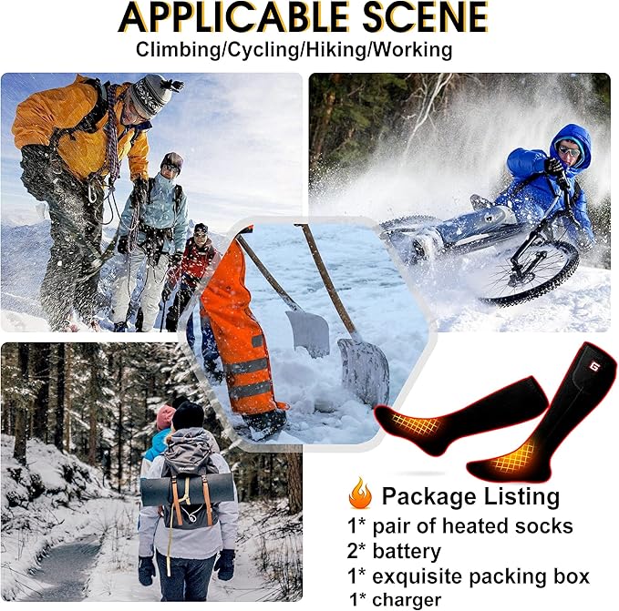 MMlove Heated Socks, Electric Socks Rechargeable Heated Socks for Men Women 3 Heat Settings Winter Thermal Socks, Indoor Outdoor Foot Warmers for Skiiing Hiking Camping Fishing Working