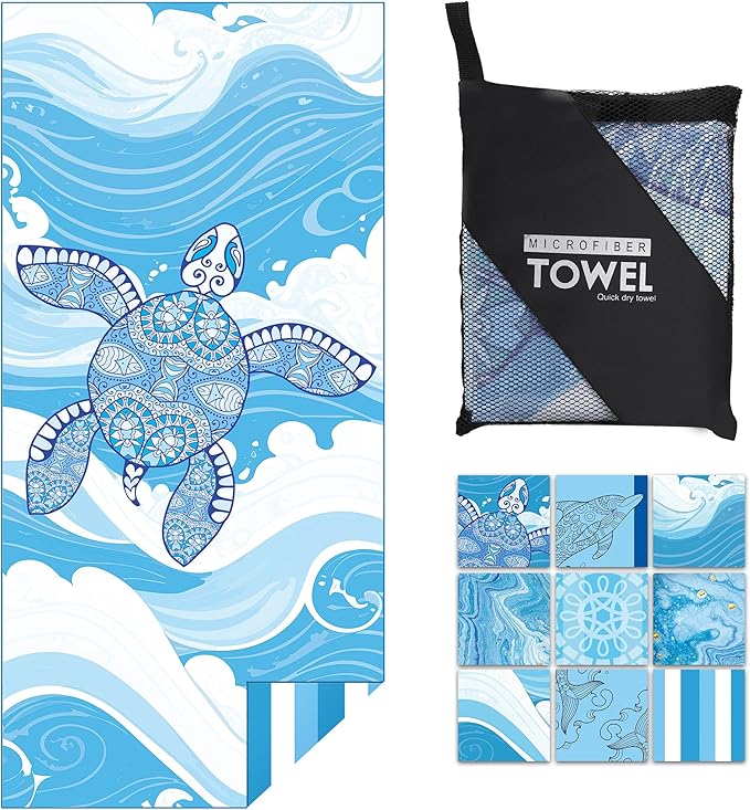 FISHEAL Microfiber Lightweight Turkish Beach Towel - 71"x32" Extra Large Oversized Sand Free Thin Quick Dry Travel Swim Gym Camping Towels for Adult Women Men Summer Vacation Gift