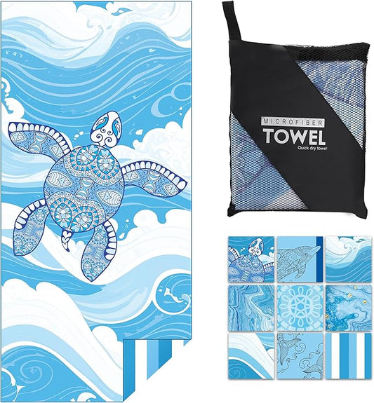 FISHEAL Microfiber Lightweight Turkish Beach Towel - 71"x32" Extra Large Oversized Sand Free Thin Quick Dry Travel Swim Gym Camping Towels for Adult Women Men Summer Vacation Gift