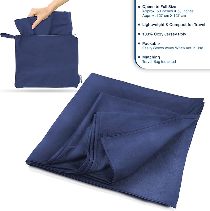 Cloudz Jersey Travel Blanket (50"x50") in A Bag - Blue