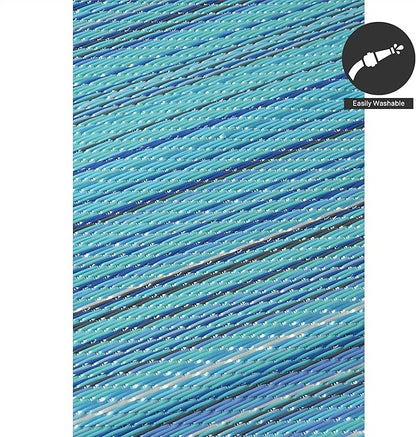 FH Home Outdoor Camping Rug - Waterproof, Fade Resistant, Reversible - Premium Recycled Plastic - Striped - Picnic, Patio, Deck, Sunroom, RV - Havana - Turquoise - 4 x 6 ft Foldable