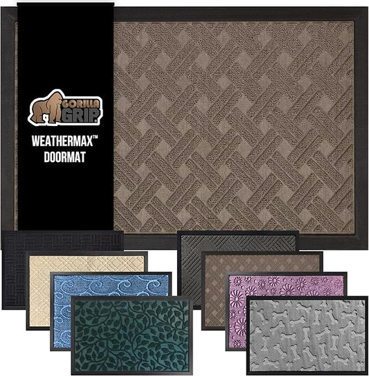 GORILLA GRIP 100% Waterproof All-Season WeatherMax Doormat, 72x24 Runner, Durable Natural Rubber, Stain and Fade Resistant, Low Profile, Indoor Outdoor Door Mats, Easy Clean Mat, Taupe Basket Weave