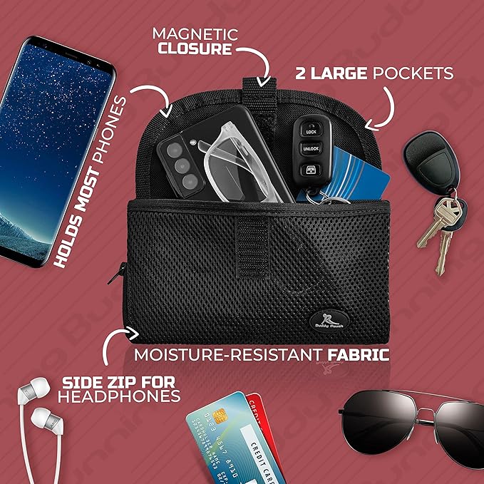 Running Buddy XXL Running Fanny Pack for Men & Women - Black | Running Waist Pack for Jogging, Hiking, Cycling | Phone, Money & Key Holder - No Bounce, Chafe, Slip | Water Resistant & Sweat Proof