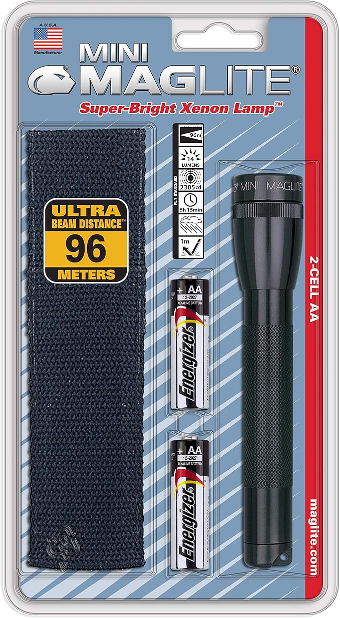 Maglite Mini Incandescent 2-Cell AA Flashlight with Holster, Black