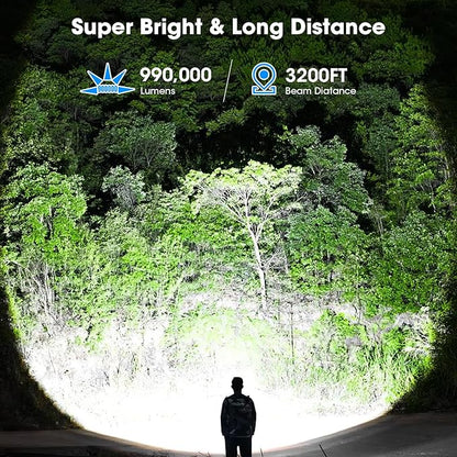 Flashlights 990,000 High Lumens 2 Pack, Super Bright LED Rechargeable Flashlight, 5 Modes, IPX7 Waterproof Flah Light for Emergencies, Camping