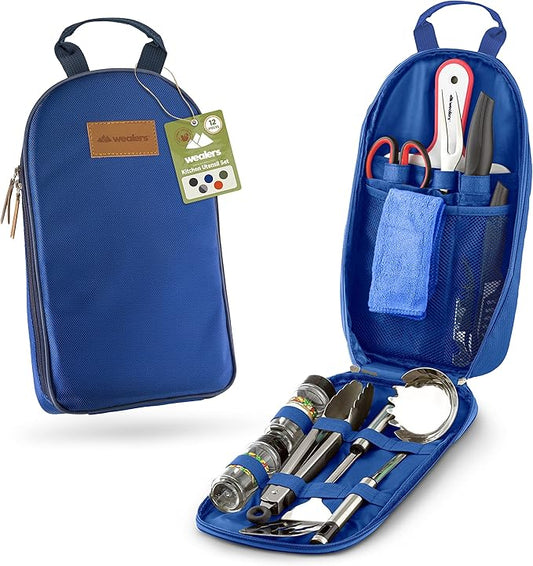 Camp Kitchen Cooking Utensil Set Travel Organizer Grill Accessories Portable Compact Gear for Backpacking BBQ Camping Hiking Travel Cookware Kit Water Resistant Case