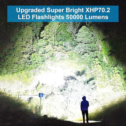 flashlights LED high lumens Rechargeable, Extremely Bright 50000 lumens Flashlight, IPX67 Water Resistant, 5 Light Modes, zoomable Tactical Flashlight for Emergency Camping Gift