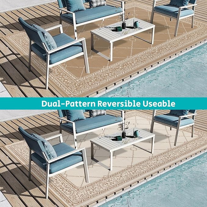 HEBE Outdoor Rug 6'x9' for Patios Waterproof Clearance Reversible Patio Mat Plastic Straw Rug RV Camping Mat Outside Area Rug Carpet for Camping RV,Porch,Deck,Balcony,Camper,Backyard